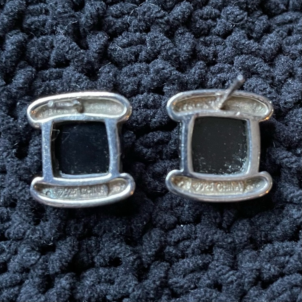 Vintage Onyx Sterling Silver Square Stud Earrings 925 - Picture 6 of 7